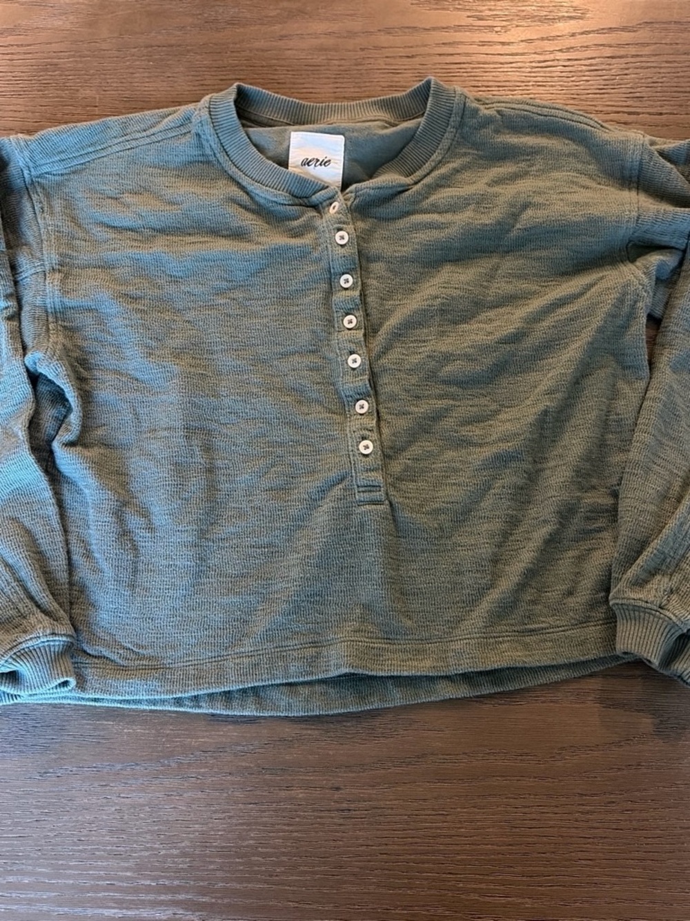 aerie Olive Green Henley Waffle Sweatshirt extra small